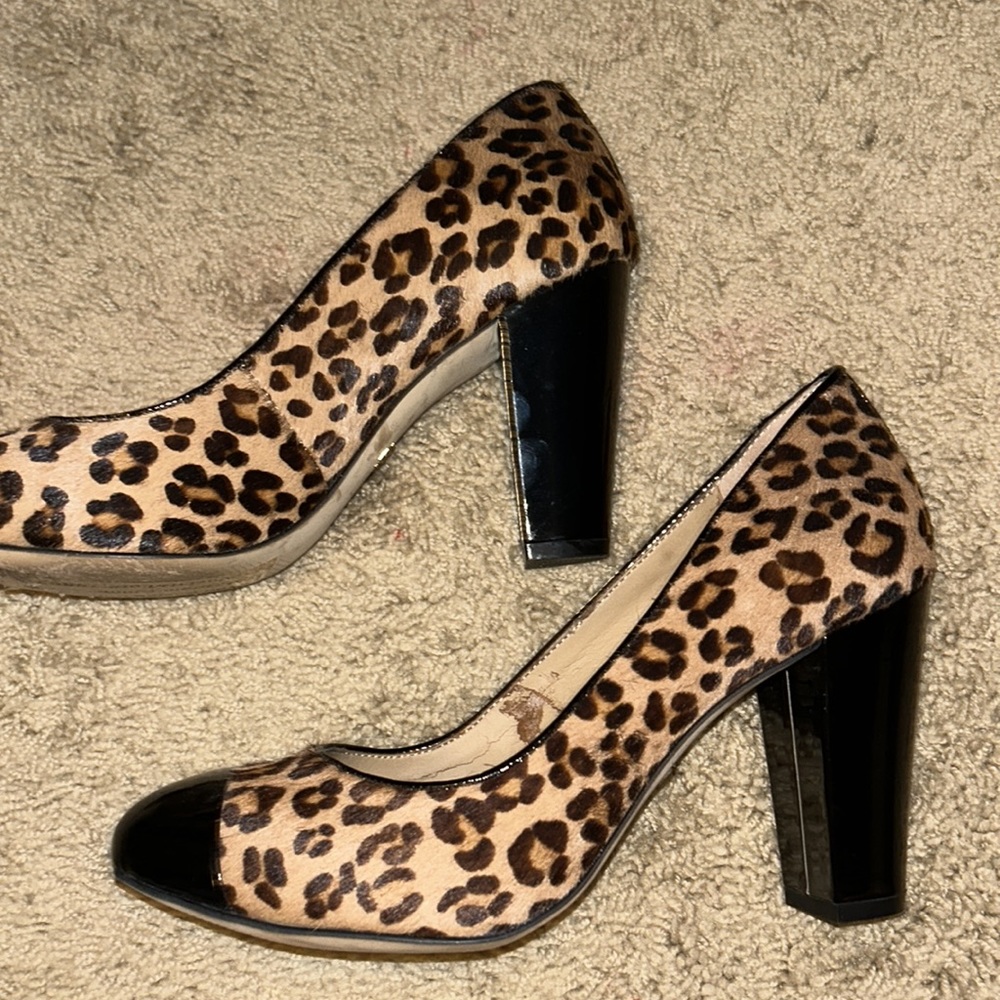 Leopard Fur and Black Leather Pumps
